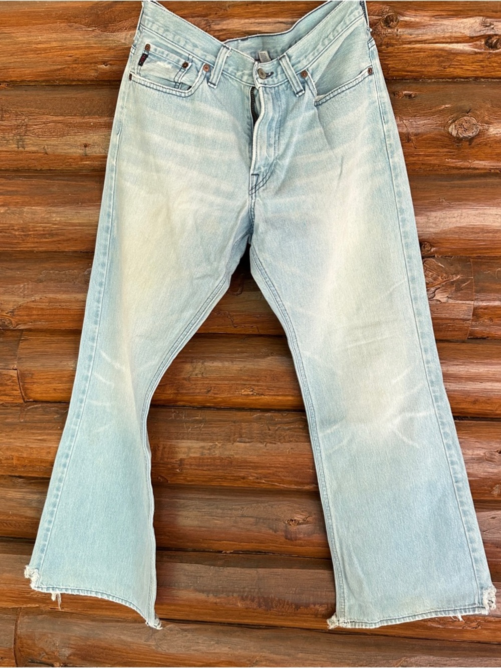 Abercrombie & Fitch Y2K Flare Jeans 32x32 light wash Made in USA Diatressed Hem